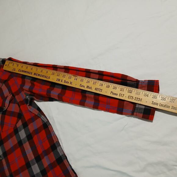 MAMBO Men's MED Red Plaid Flannel Shirt 100% Cotton Lightweight Fabulous Quality - Picture 10 of 12